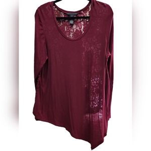 Grace Elements Burgundy Long Sleeve Back lace Size XL top